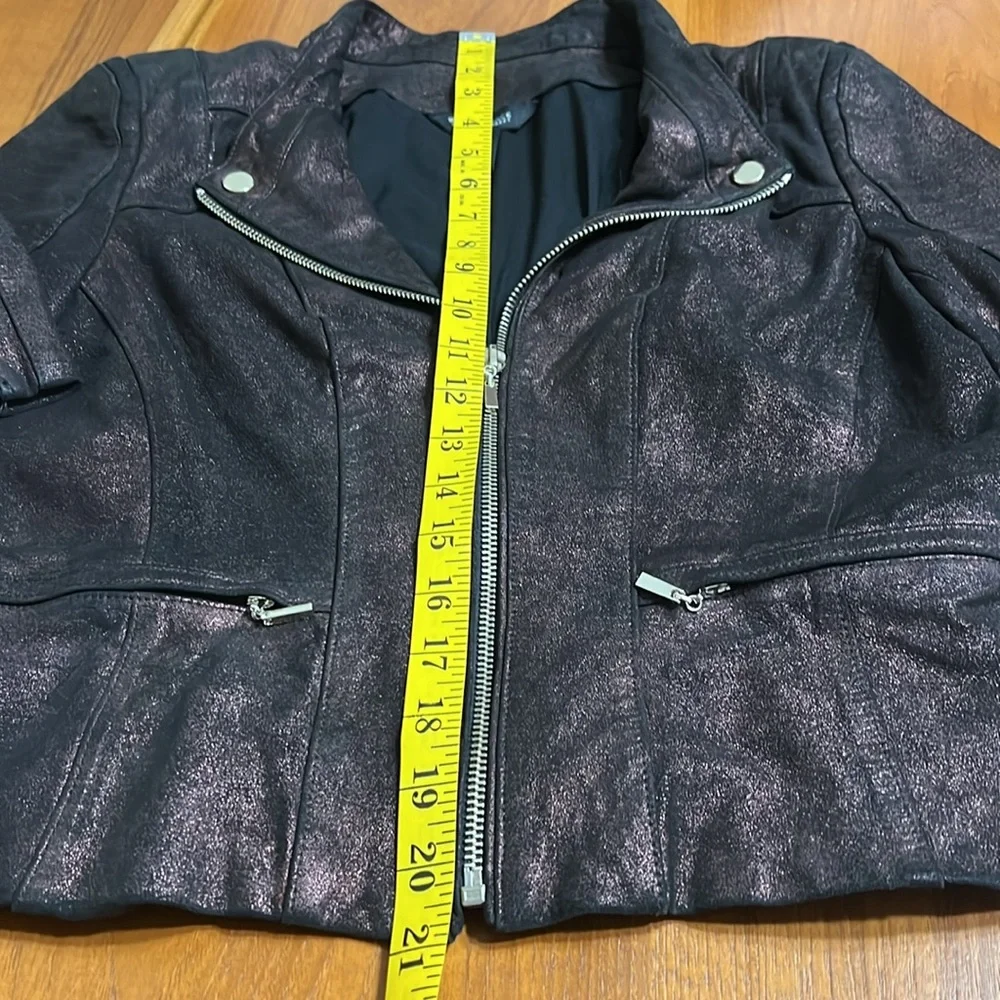 WHBM Motto Metallic Black Suede Faux Jacket Small